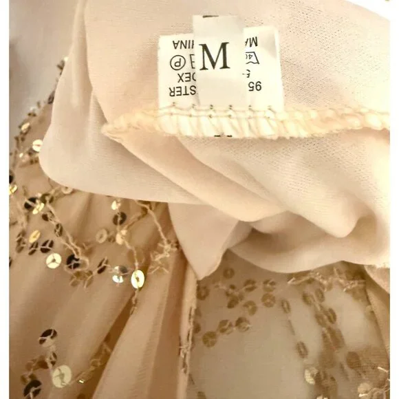 Gold Metallic Flirty Sequined Sheer Mini Romper  Prom Glam Fairy Sexy NWT Sz M - Picture 11 of 16